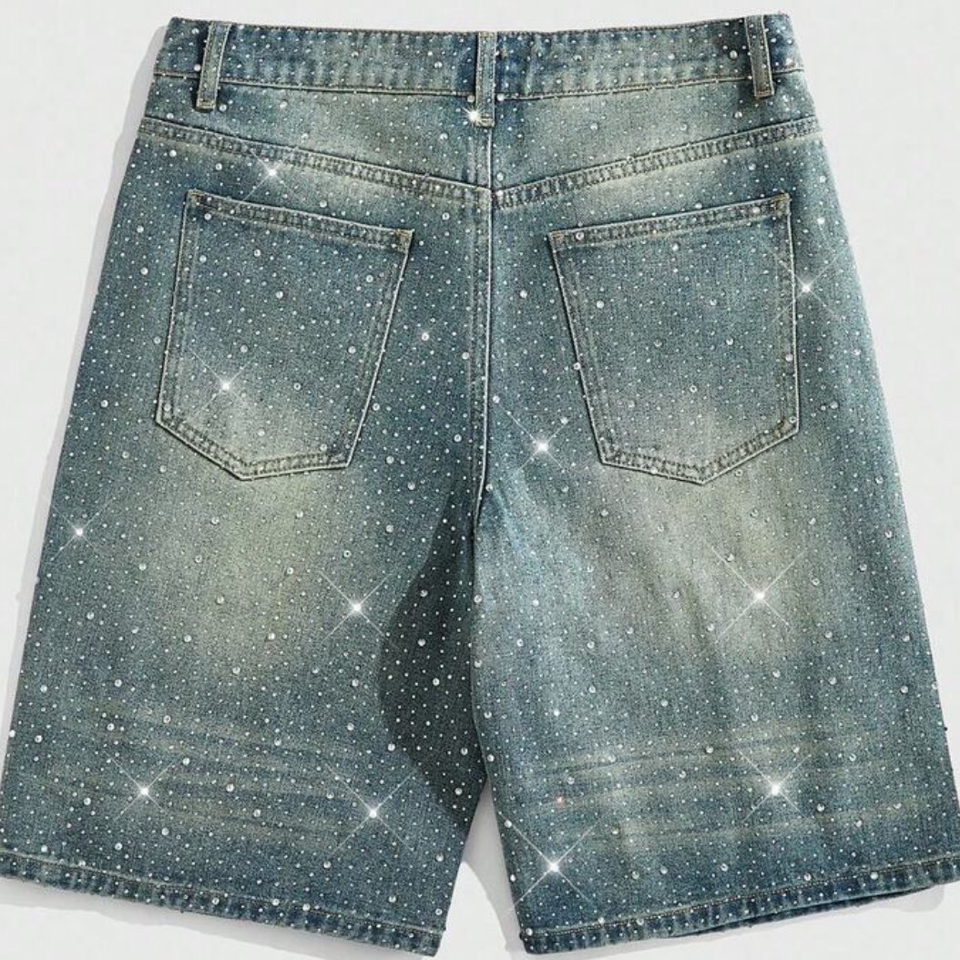 Rome Graphic Pearl+Diamond Denim Shorts