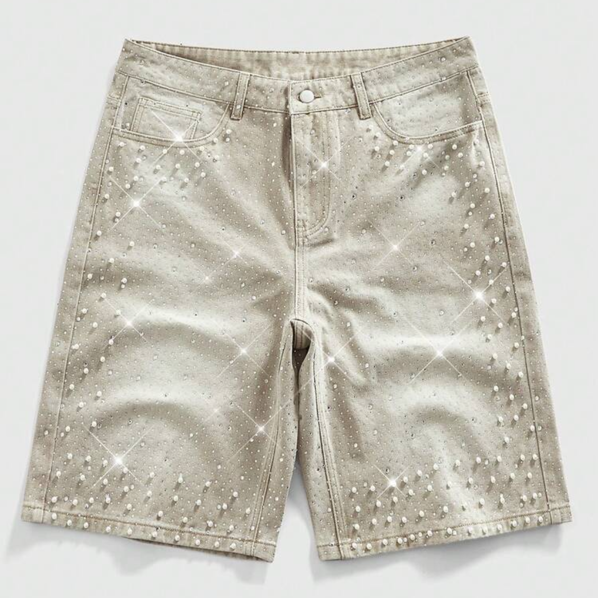 Rome Graphic Pearl+Diamond Denim Shorts